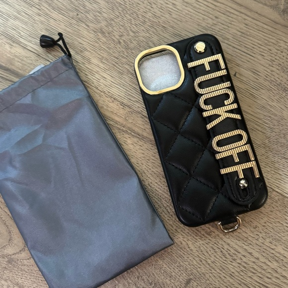 Custom made Quilted Leather Monogrammed Phone Case FU*K OFF - Picture 1 of 4